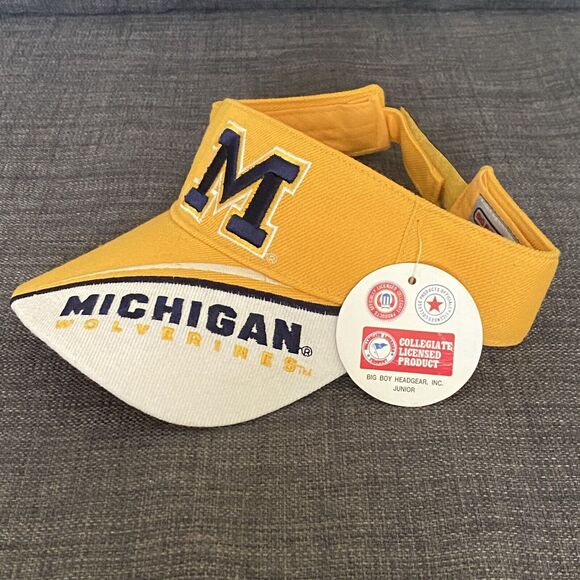 Michigan Wolverines Big Boy Adult Visor Hat Outdoor Cap Blue Yellow Letter Logo - Picture 4 of 5